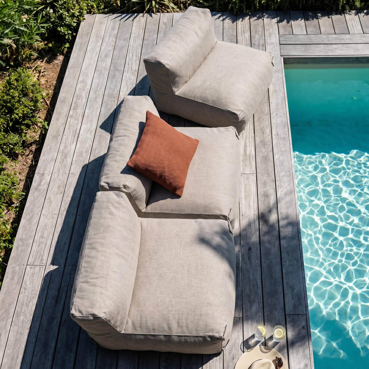 GARTENSOFA mit 3 Sitzplätzen, Sandfarbe - Gelb, Textil - Oviala