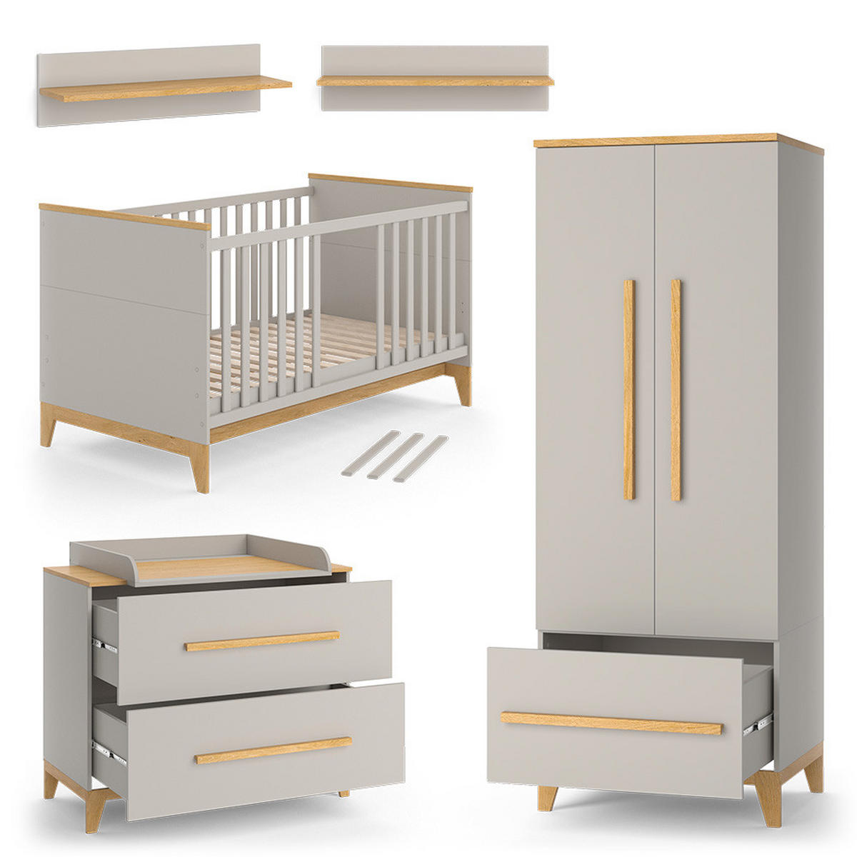 KINDERZIMMER-SET Malia Cashmere-Eiche 5 Teile - Kaschmir/Eichefarben, Holzwerkstoff (108/98/70cm) - VitaliSpa