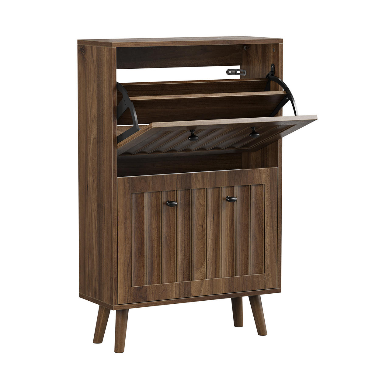 SCHUHSCHRANK 60/24/95 cm Walnuss aus MDF und Spanplatte mit Kippfächern - Walnussfarben, Holzwerkstoff (24/95/60cm) - OKWISH