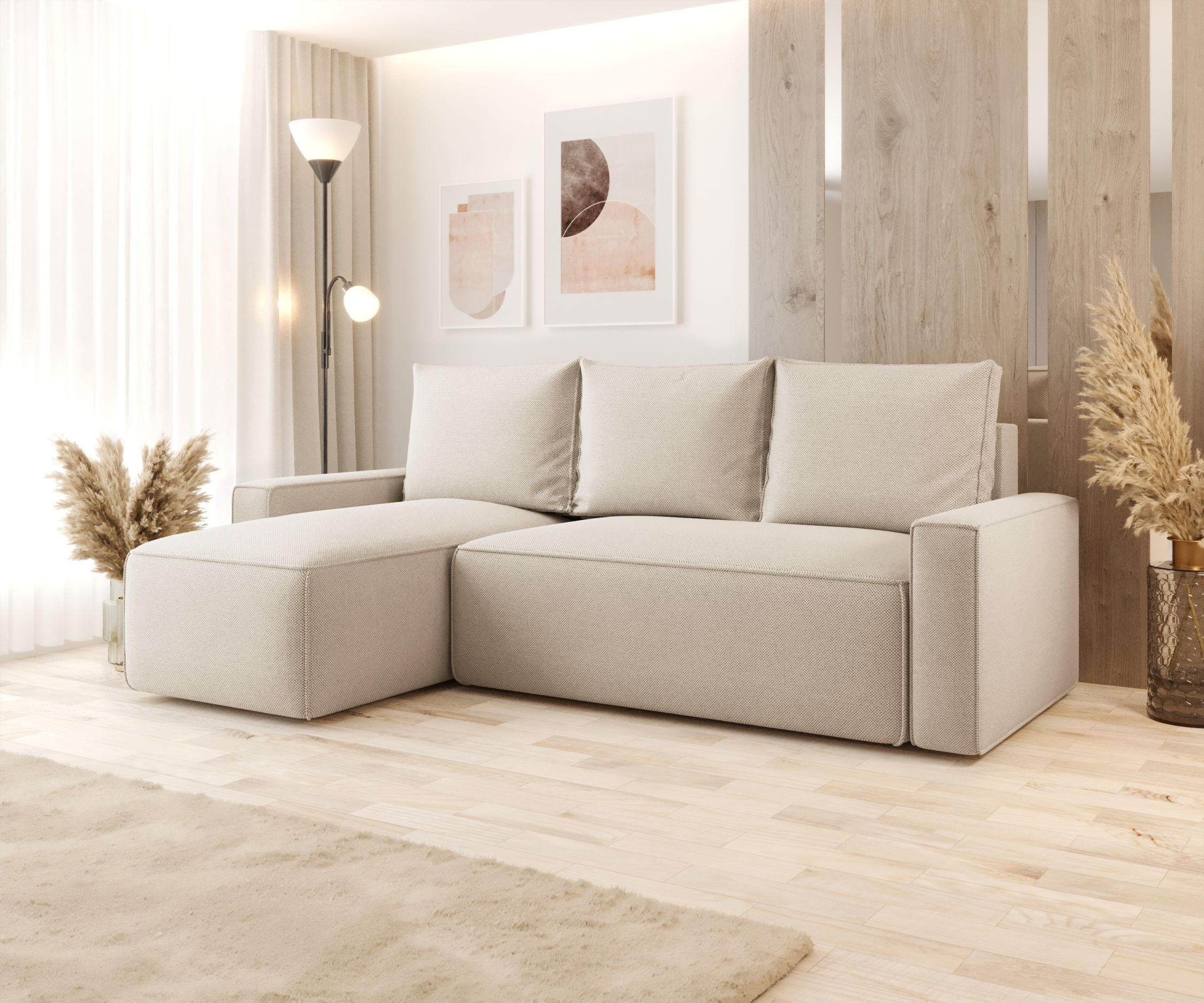 ECKSOFA mit Schlaffunktion SAVIO Curio 09 Links - Ecru, Textil (232/140cm) - Bedante