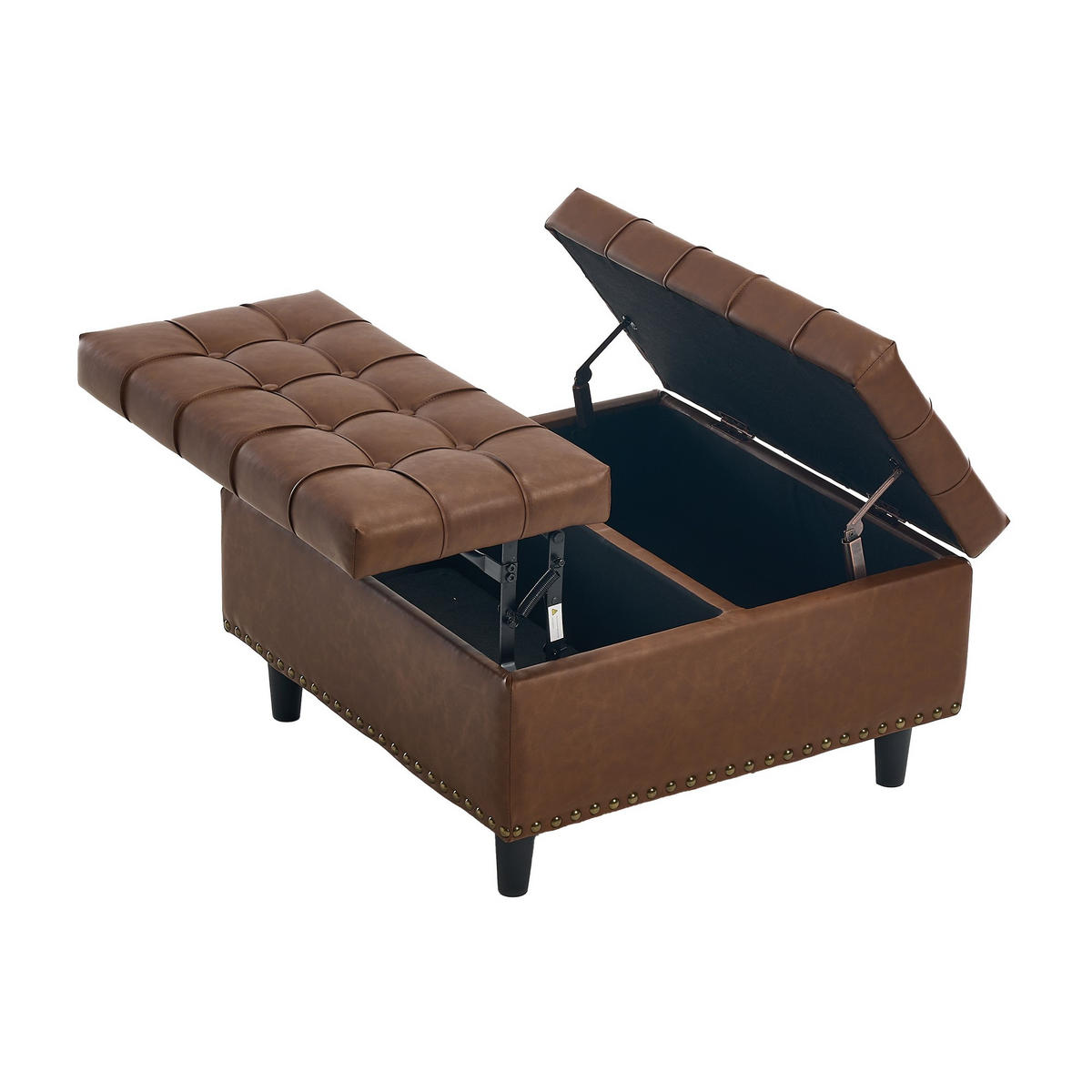 HOCKER Couchtisch,Aufbewahrungsstuhl,höhenverstellbar,PU-Leder,Braun - Braun, Metall (75/41/75cm) - LVHOM