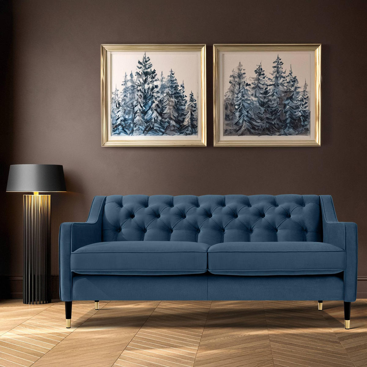 2-SITZER-SOFA NOMUS gesteppt, Blau - Wengefarben/Blau, Holzwerkstoff (170/78/80cm) - KONSIMO®
