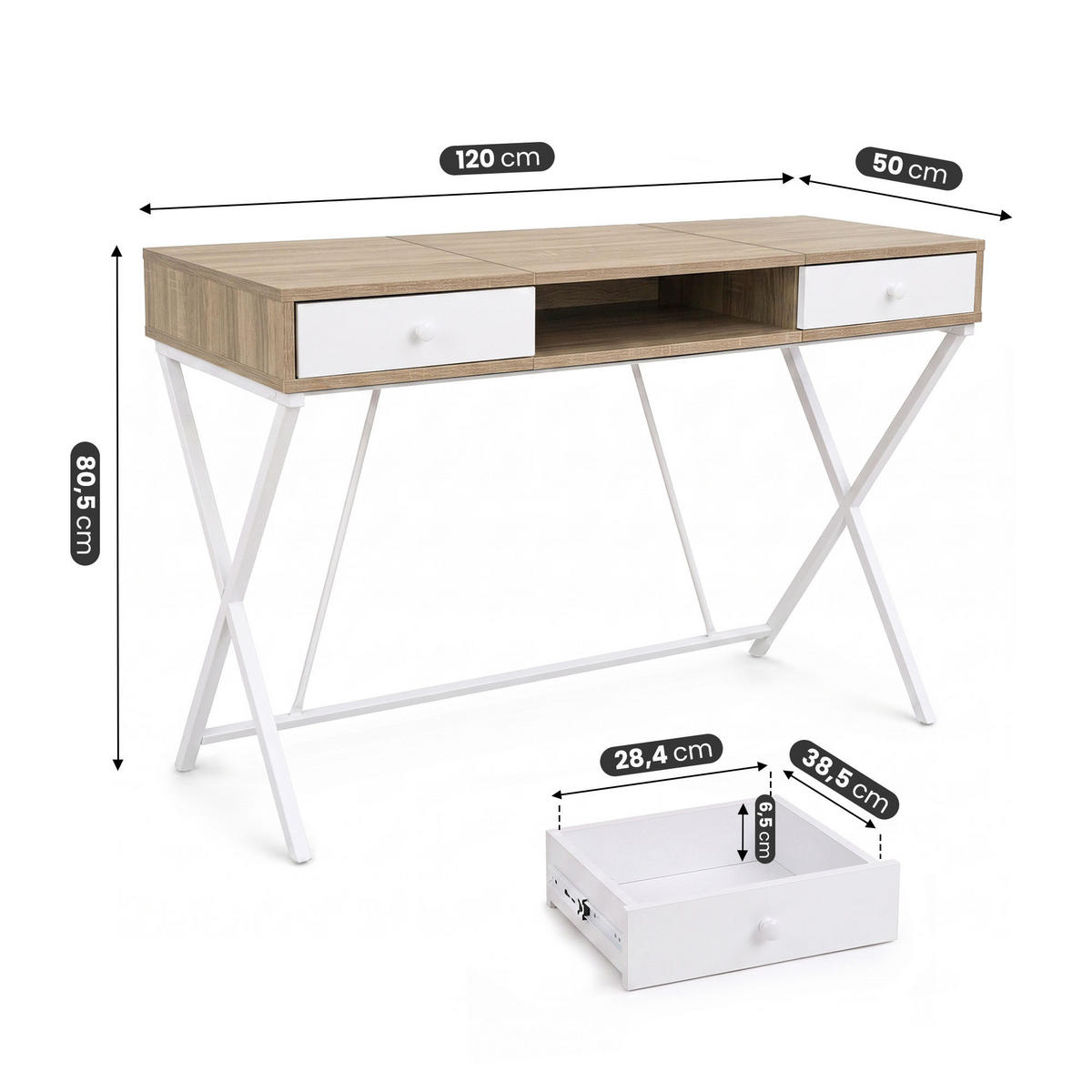 SCHREIBTISCH CROSSLINE 120 cm Eiche Sonoma - Weiß/Sonoma Eiche, Holzwerkstoff (50/120/80.5cm) - Akord