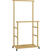 KLEIDERSTÄNDER 80/40/160 cm mit Rollen, 2 Kleiderstangen und Schuhablage aus Bambus, Natur - Naturfarben, Naturmaterialien (80/160/40cm) - Redom