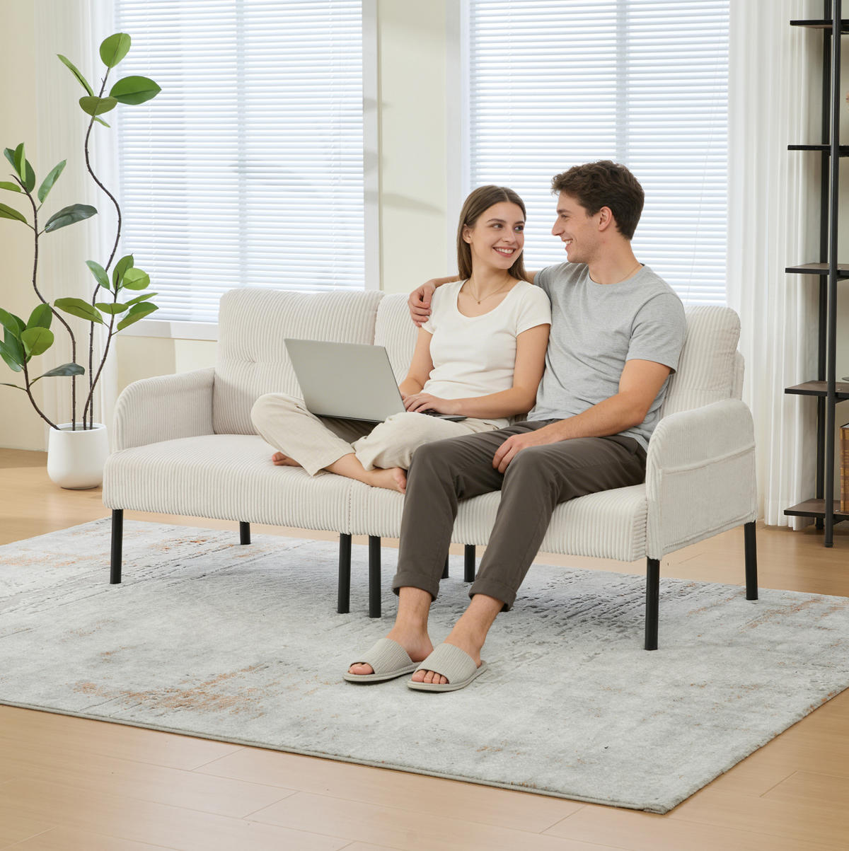 3-SITZER-SOFA 171/72/80 cm aus Cord mit Seitentasche Beige - Beige, Textil (72/80/171cm) - Modenvie