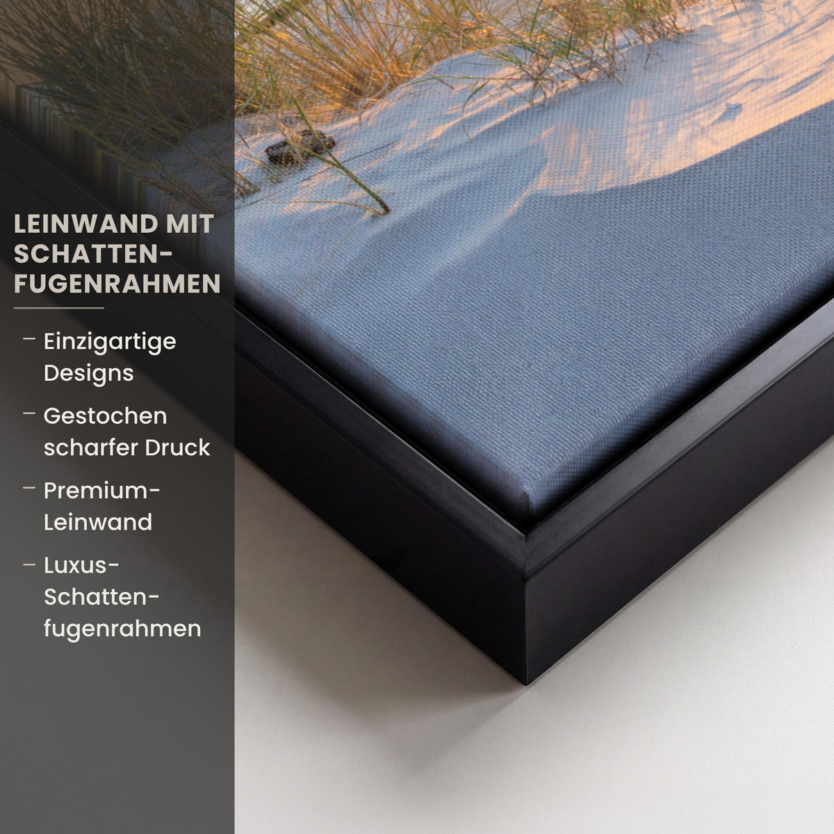 LEINWAND Bilder mit Rahmen - Strand - Sonne - Düne - Gras - Sand - Horizont - 40x30 - Hellblau, Textil (40/30cm) - MuchoWow