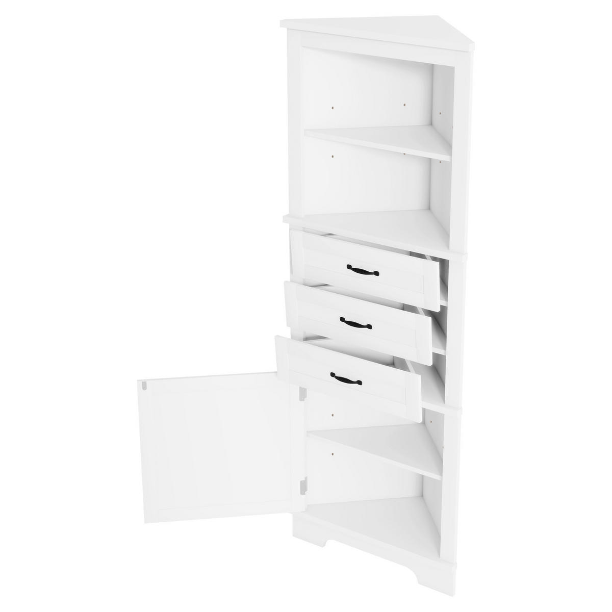 ECKSCHRANK BADEZIMMER Weiß mit 3 Schubladen & offenen Fächern - Weiß, Holzwerkstoff (57.7/167.5/46cm) - Urban Meuble