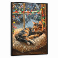 LEINWAND Bilder mit Rahmen - Katze - Weihnachten - Winter - Tier - 70x100 - Bernsteinfarben, Textil (70/100cm) - MuchoWow