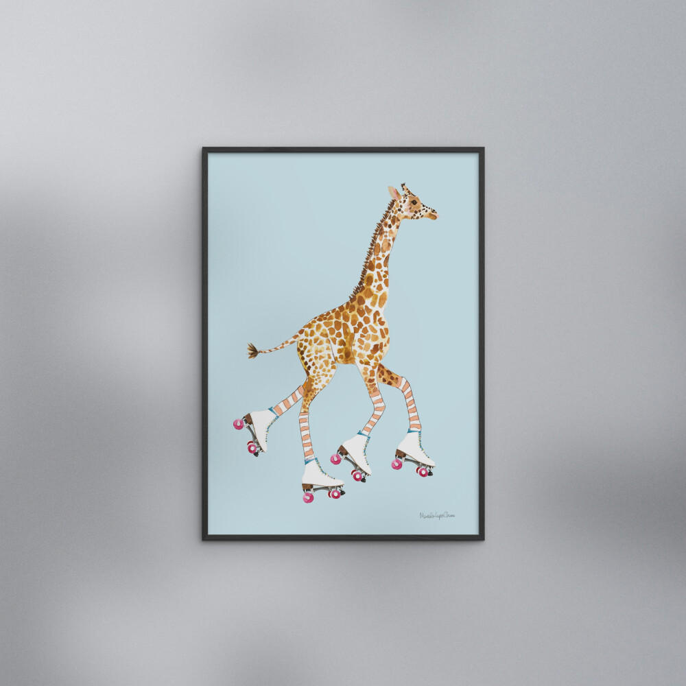 POSTER mit Rahmen Wild Apple - Giraffe joy ride VI - Blau/Schwarz, Holz/Papier (70/100cm) - Poster&Frame