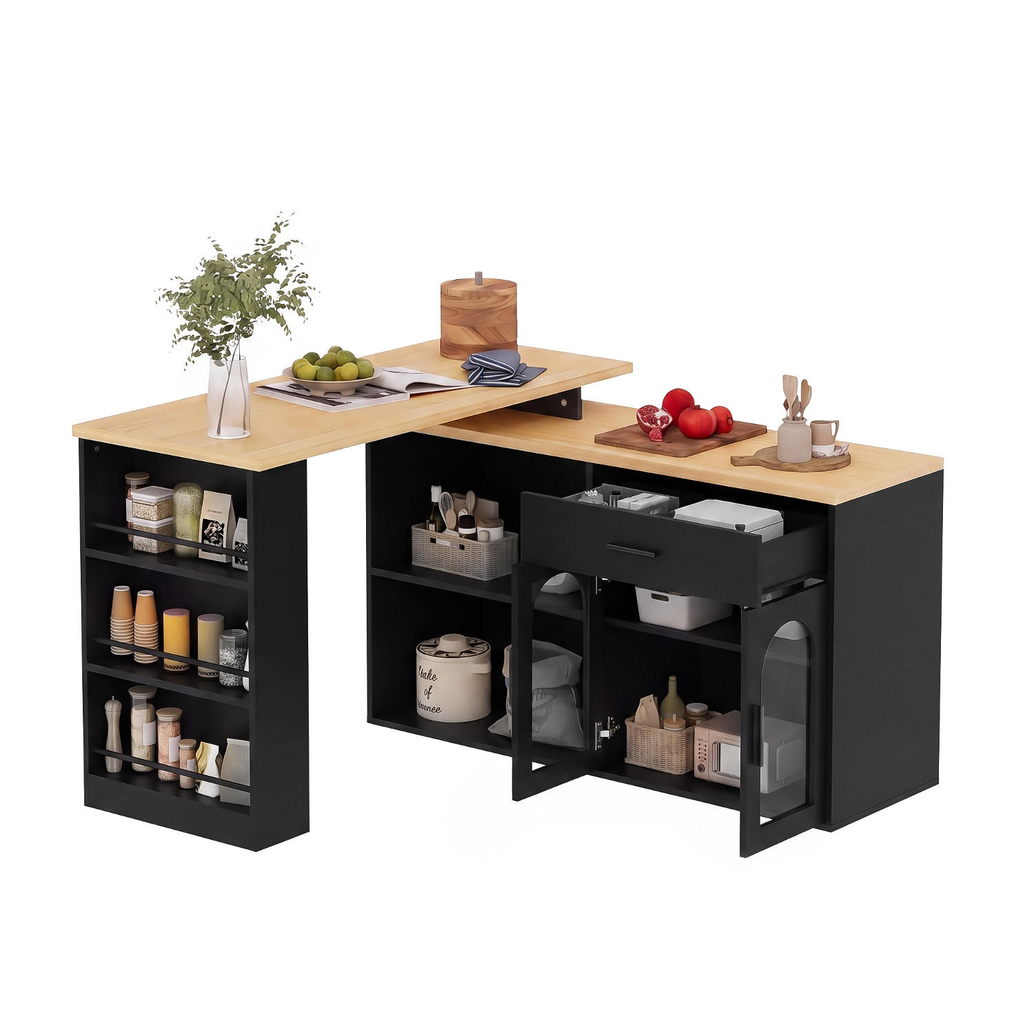 KÜCHENINSEL 360° DREHBAR, MIT STAURAUM, MDF, Für Esszimmer Und Küche, 136/50/78 cm - Schwarz, Holzwerkstoff (50/78/136cm) - Rolipo