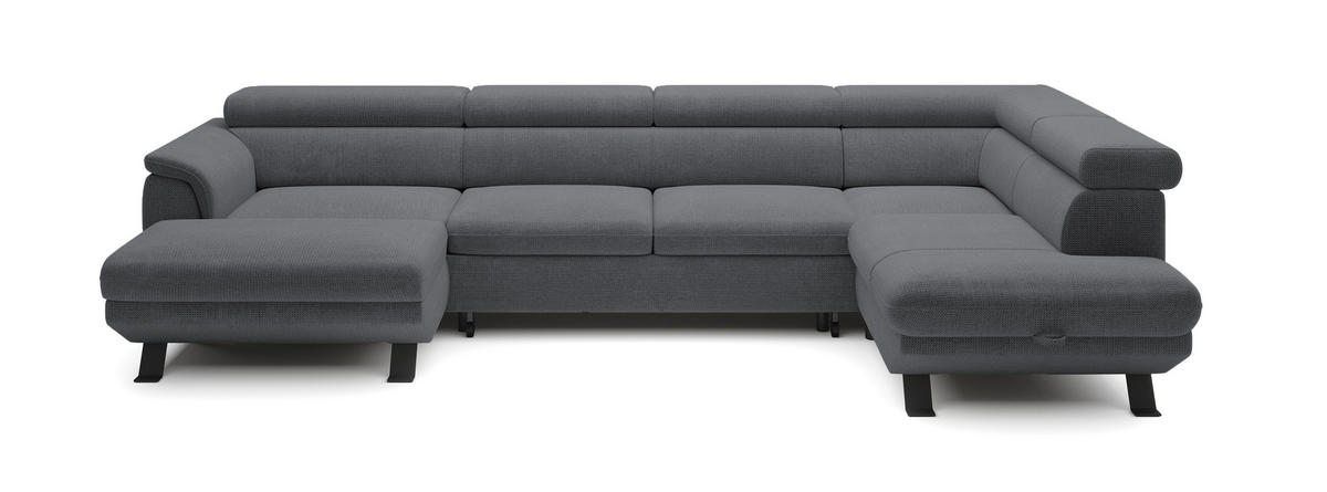 ECKSCHLAFSOFA Raven XL, Verstellbaren Kopfstützen, Bettkasten, Großes Sofa 334x198x162cm Rechte, Stahl - Edelstahlfarben, Holz/Textil (334/198cm) - DomoHome