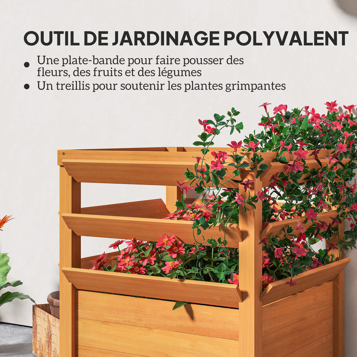 HOCHBEET DE-12236 mit Rankgitter 65/65/73 cm Hellbraun - Braun, Holz (65/73/65cm) - ComfortXL