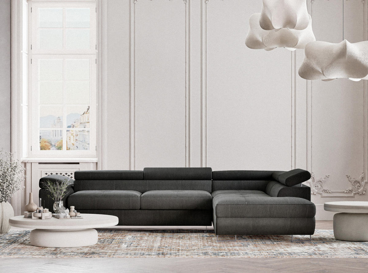 ECKSOFA MIT SCHLAFFUNKTION Concord Anthrazit Samtstoff - Anthrazit/Schwarz, Holz/Holzwerkstoff (277/203cm) - Maison de Reve