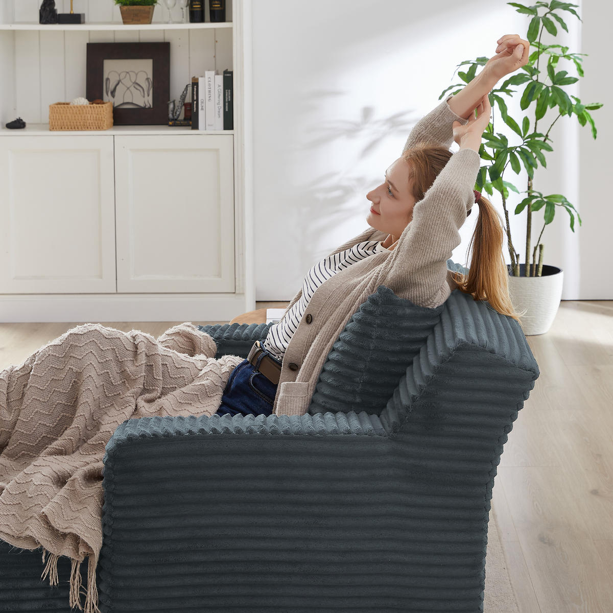 SCHLAFSESSEL DE-34906 Cord mit Schlaffunktion Dunkelgrau - Dunkelgrau, Textil (100/82/166cm) - ComfortXL
