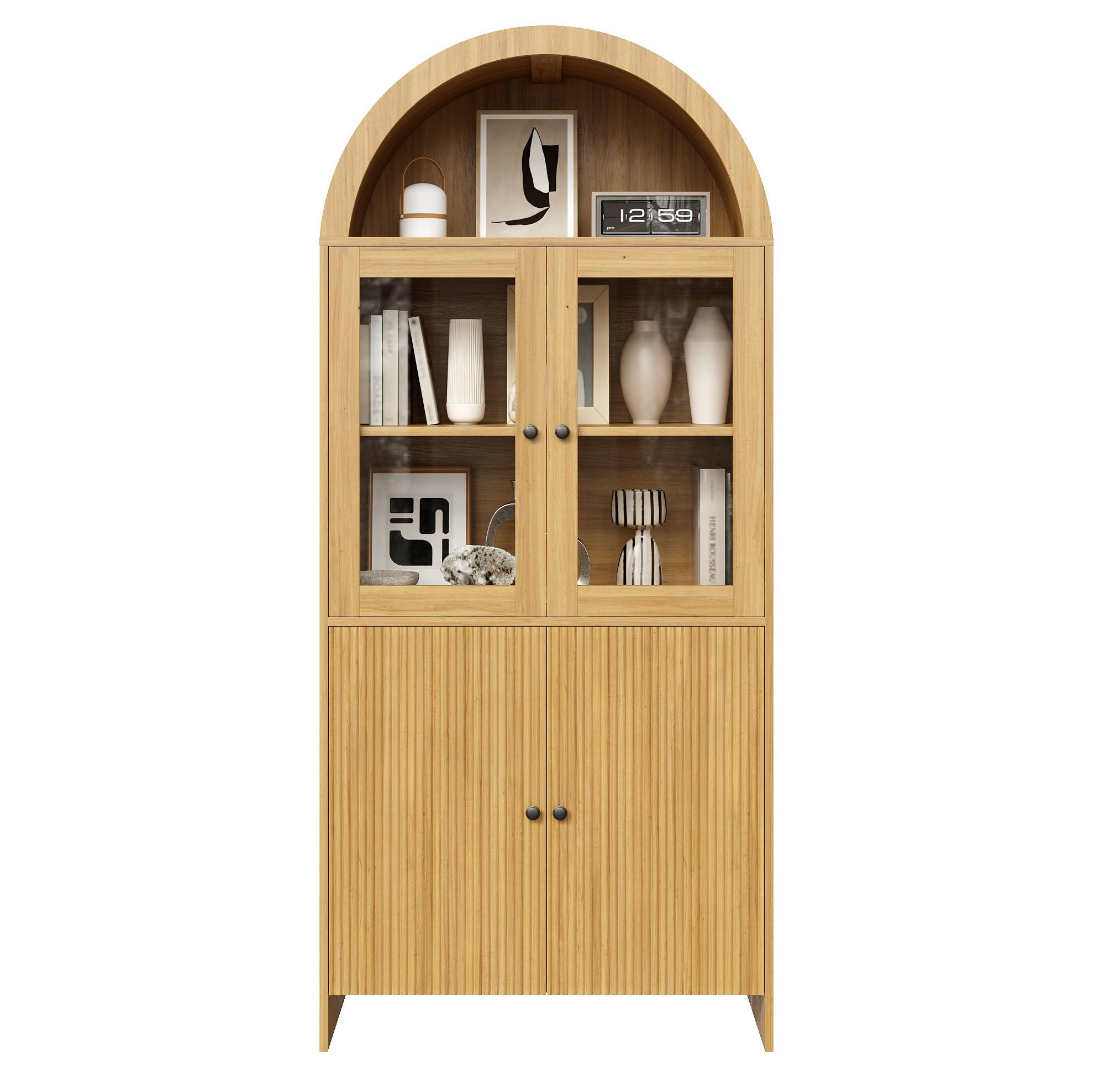 VITRINE 78/40/176 cm aus Holzwerkstoff mit Glastüren und Wellenfront Natur - Naturfarben, Holzwerkstoff (78/176/40cm) - Modenvie