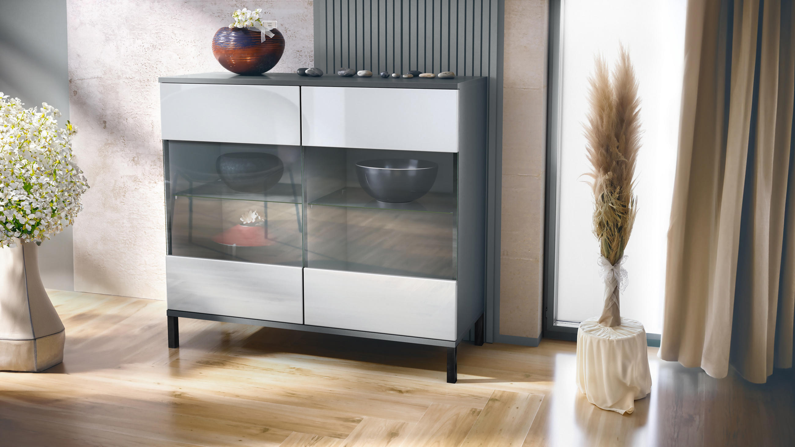 KOMMODE Bari Weiß Hochglanz - Weiß Hochglanz, Holzwerkstoff (92.5/83.5/35cm) - Vladon