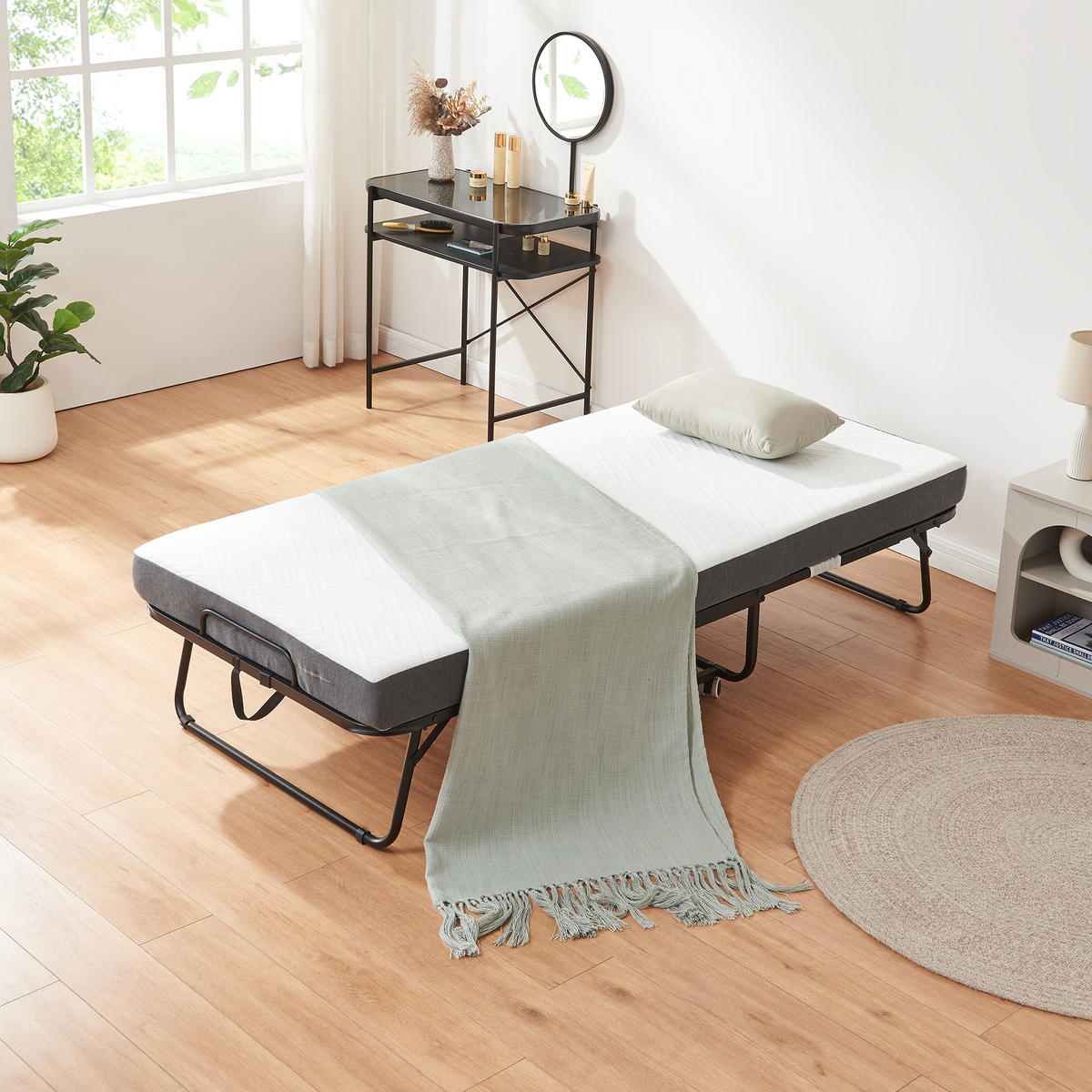 METALL-KLAPPBETT Borjavle - Schwarz, Kunststoff/Textil (90/200cm) - [en.casa]