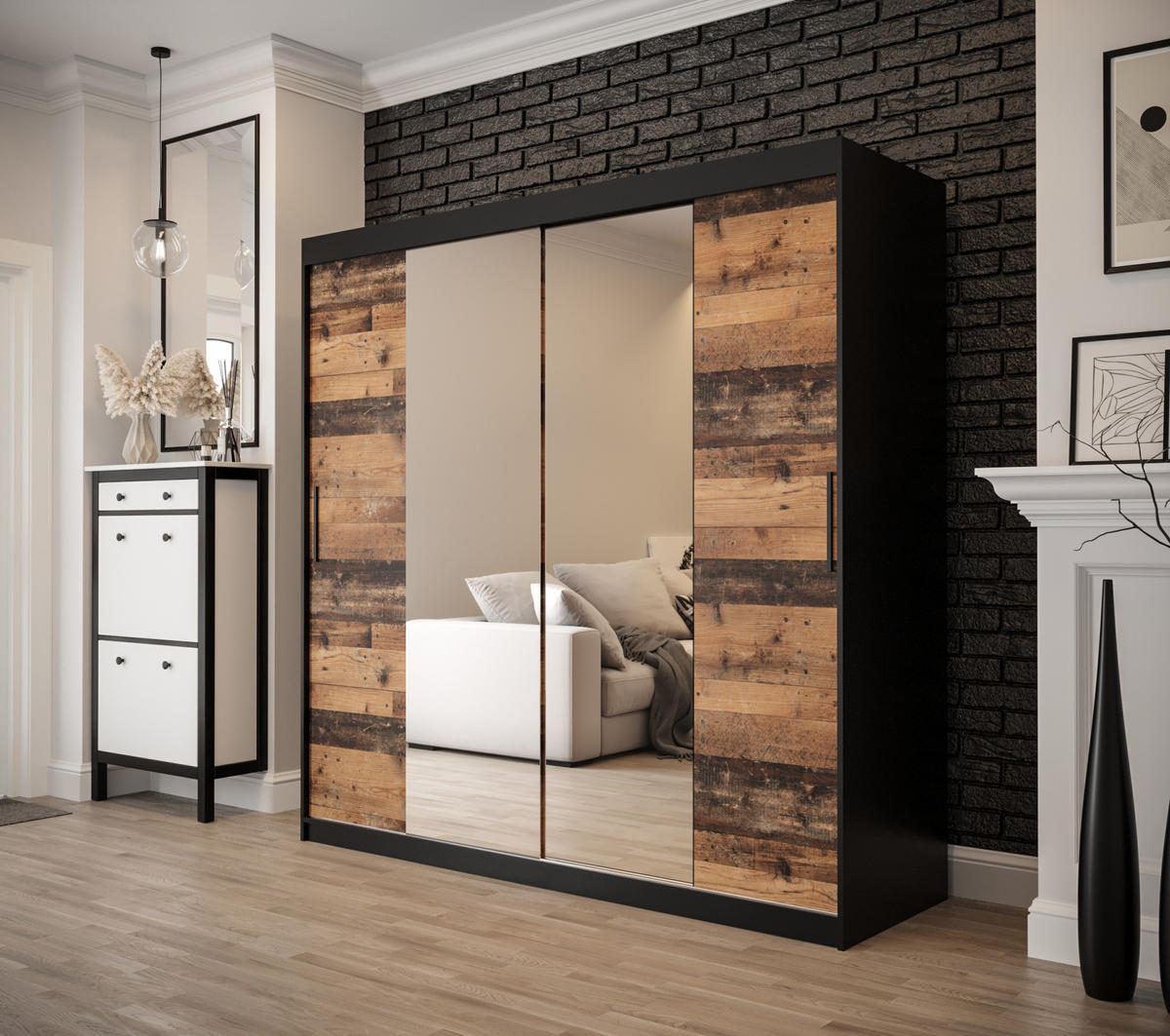 SCHWEBETÜRENSCHRANK 200/200/62 2-türig - Eichefarben/Schwarz, Holz/Kunststoff (200/200/62cm) - MÖBEL KRYSPOL