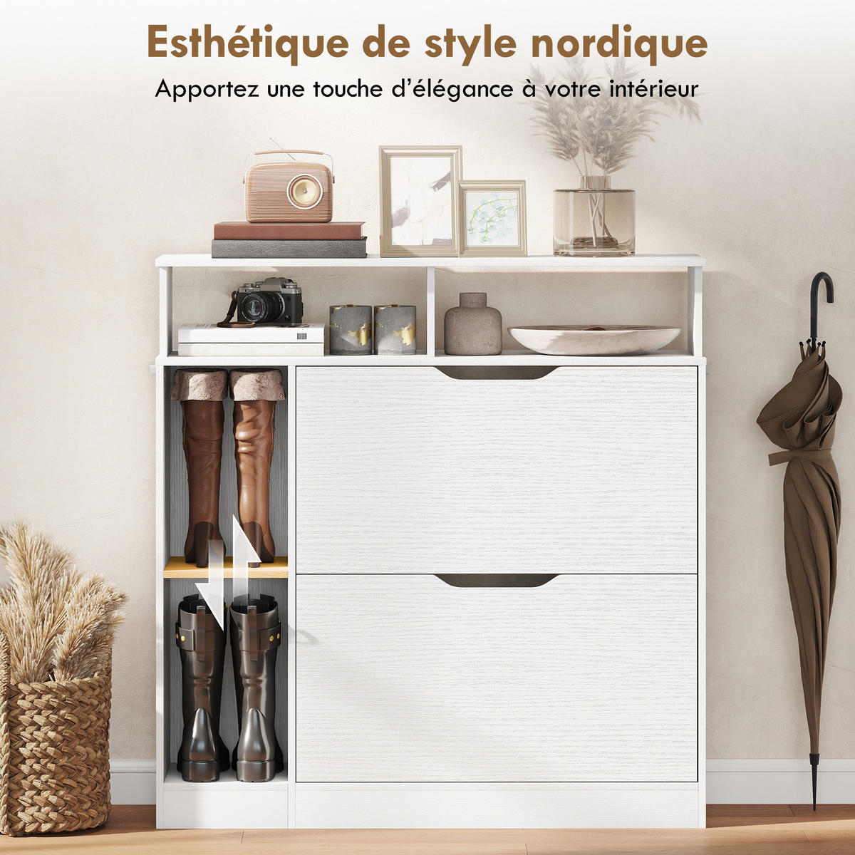 SCHUHSCHRANK Weiß MDF klappbar mit Fächern 1 Stück - Weiß, Holzwerkstoff (89/92/25cm) - PANGIVO