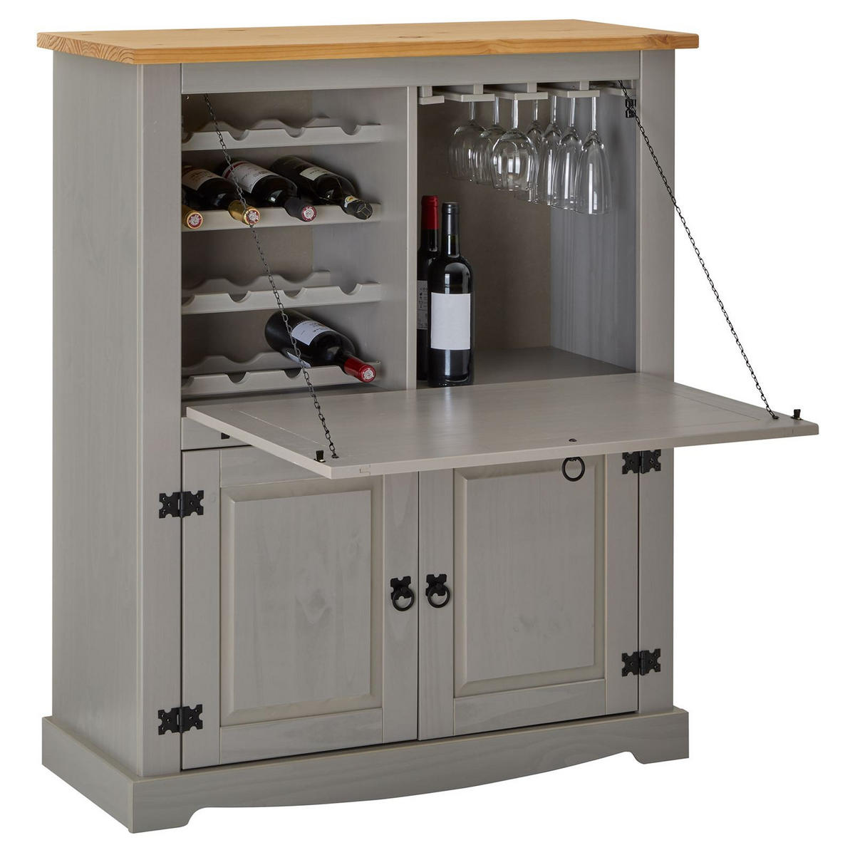 WEINSCHRANK TEQUILA - Braun/Grau, Holz (98/121/40cm) - IDIMEX
