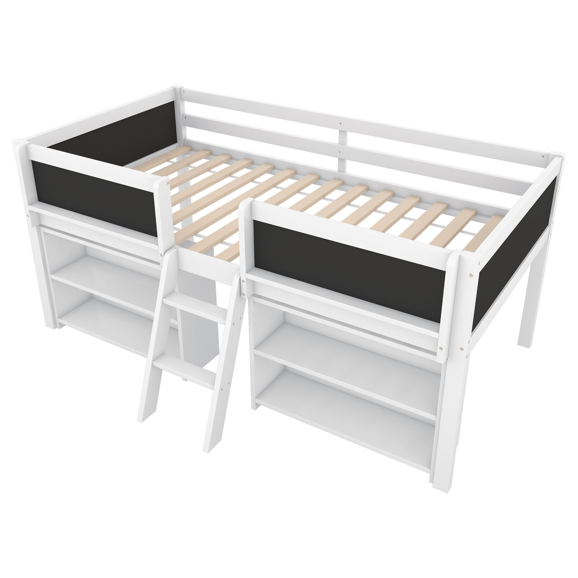 HOCHBETT 90/200 cm DE-04802, mit Ablagefächern und Zeichentafel in Weiß - Weiß, Holz/Holzwerkstoff (90/200cm) - ComfortXL