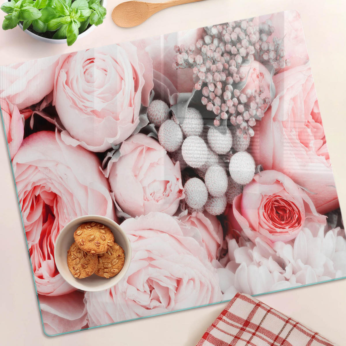 GLASPLATTE 60x52 cm Blumenstrauß - Pink, Glas (60/0.4/52cm) - TULUP