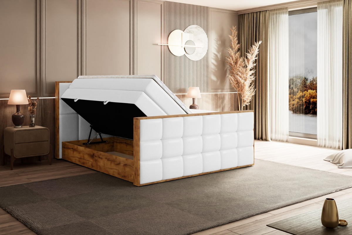 BOXSPRINGBETT mit Matratze H3|H4 und Lattenrost - LOLLI2-Z KING-160x200 - Weiß Kunstleder - Weiß, Holzwerkstoff (160/200cm) - ALTDECOR