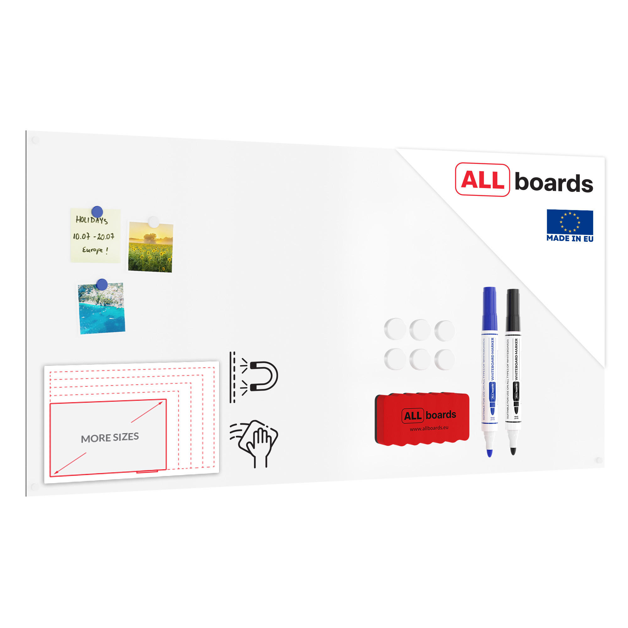 MAGNETPLATTE rahmenloses SLIMboard - Magnetisches trocken abwischbares Whiteboard 120x60 cm - Weiß, Metall (120/60/0.3cm) - ALLboards