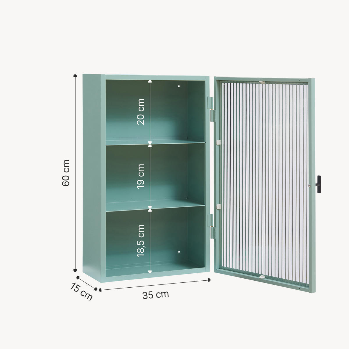 WANDSCHRANK Zundert - Mintgrün, Glas/Metall (35/60/15cm) - [en.casa]