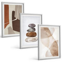 BILDER SET 3er Set - 40x60 cm Silberner Rahmen - Moderne abstrakte Malerei - Silberfarben, Kunststoff (40/60cm) - TULUP