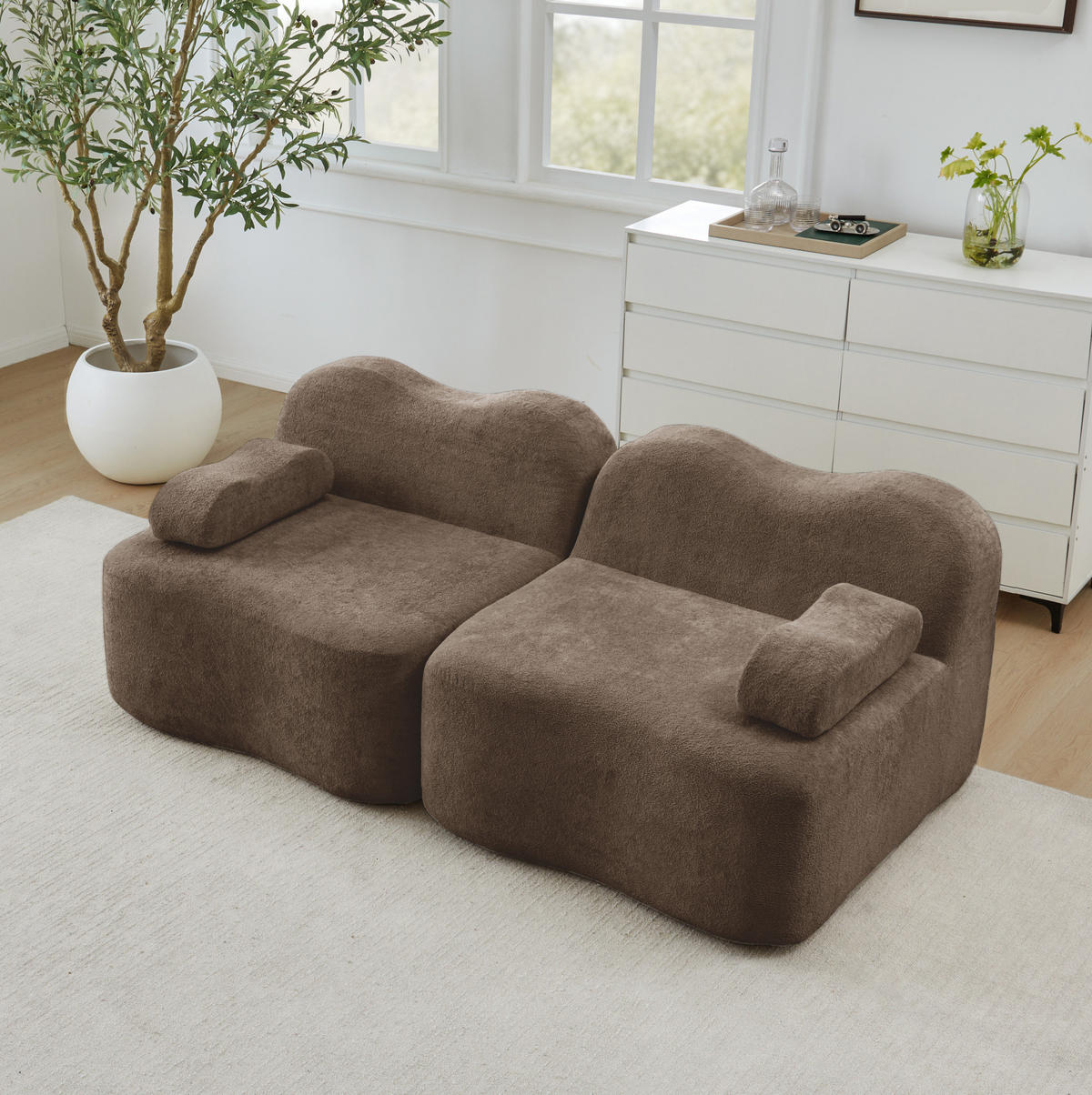 SOFA 192/98/70 cm in Braun aus Samt, rahmenlos und ohne Aufbau - Braun, Textil (98/70/192cm) - Flora Grace