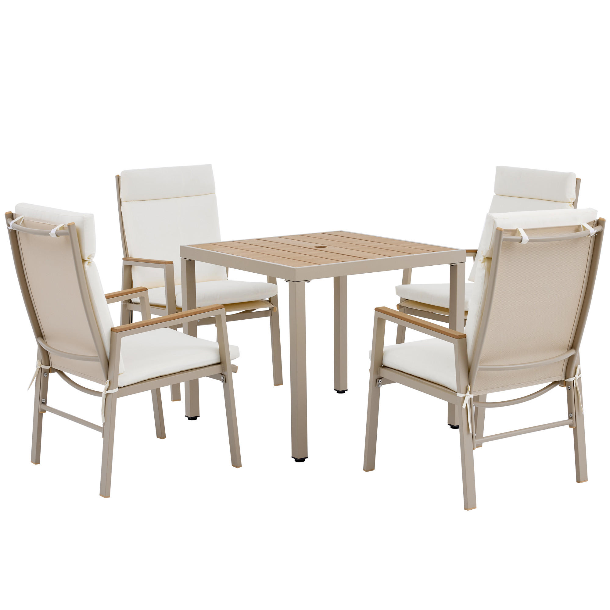 GARTEN Essgruppe 4-Sitzer 84×84×74.5 cm mit WPC Tisch, beige - Beige, Textil