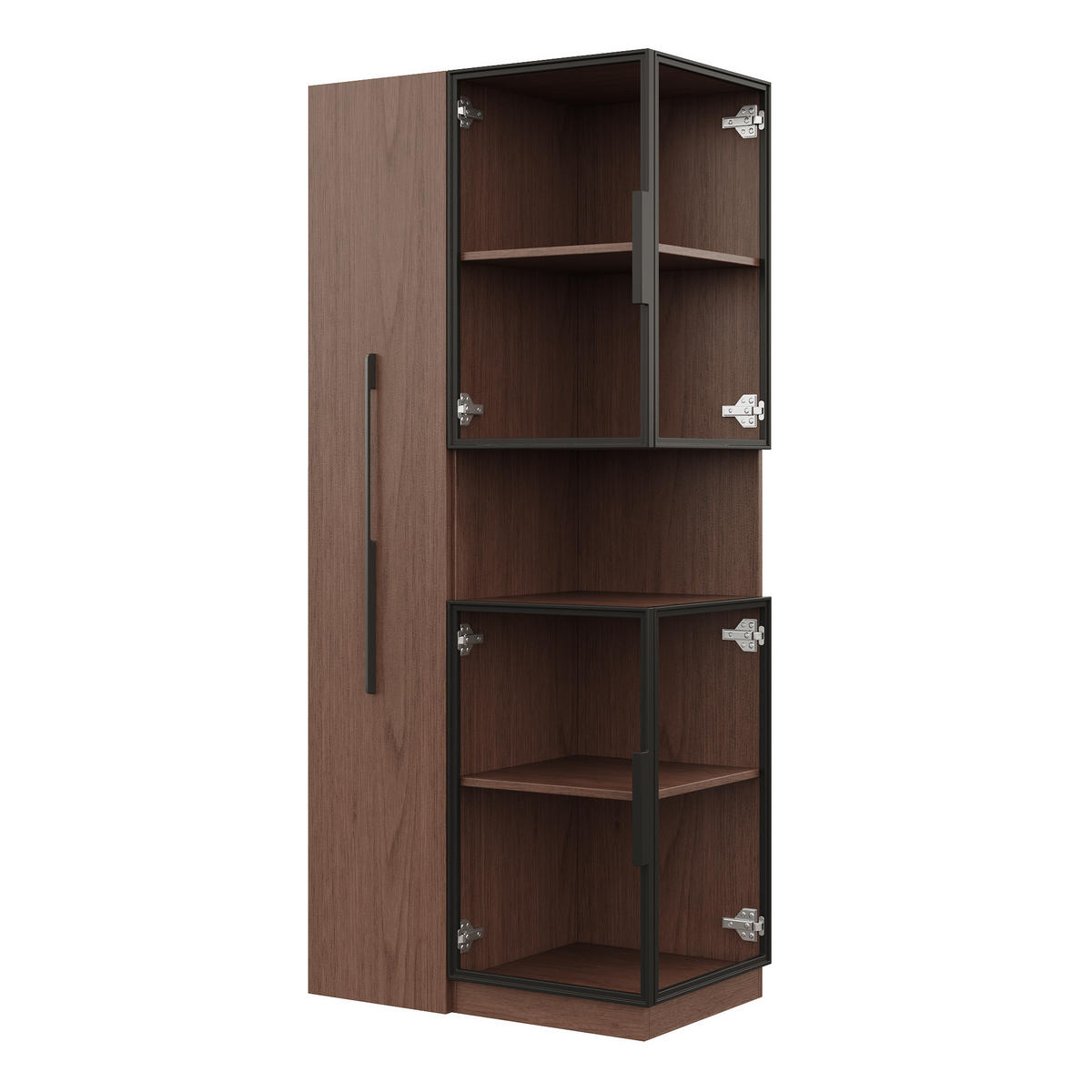 VITRINE 70/38/160 cm aus MDF und Glas mit LED-Beleuchtung und ausziehbaren Seitenregalen Walnussfarben - Walnussfarben, Holzwerkstoff (70/160/38cm) - Modenvie