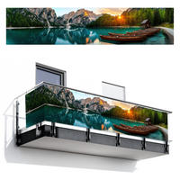 BALKON-SICHTSCHUTZ See - Berge - Sonnenuntergang - Boot - Petrol, Kunststoff (500/110cm) - MuchoWow