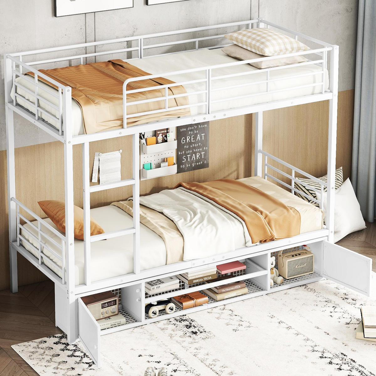 ETAGENBETT 90x200cm mit kleiner lagerschrank in Weiß - Weiß, Metall (90/200cm) - KOMHTOM