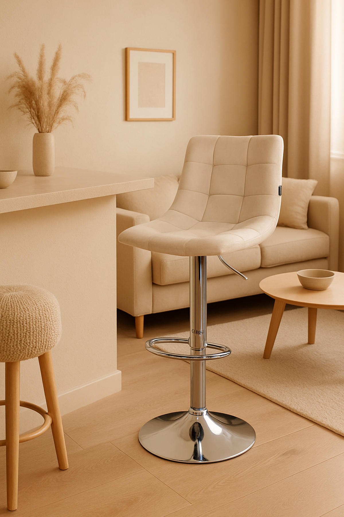 BARHOCKER James Samt chrom creme - Chromfarben/Creme, Textil/Metall (43/108.5/46.5cm) - TPFLiving