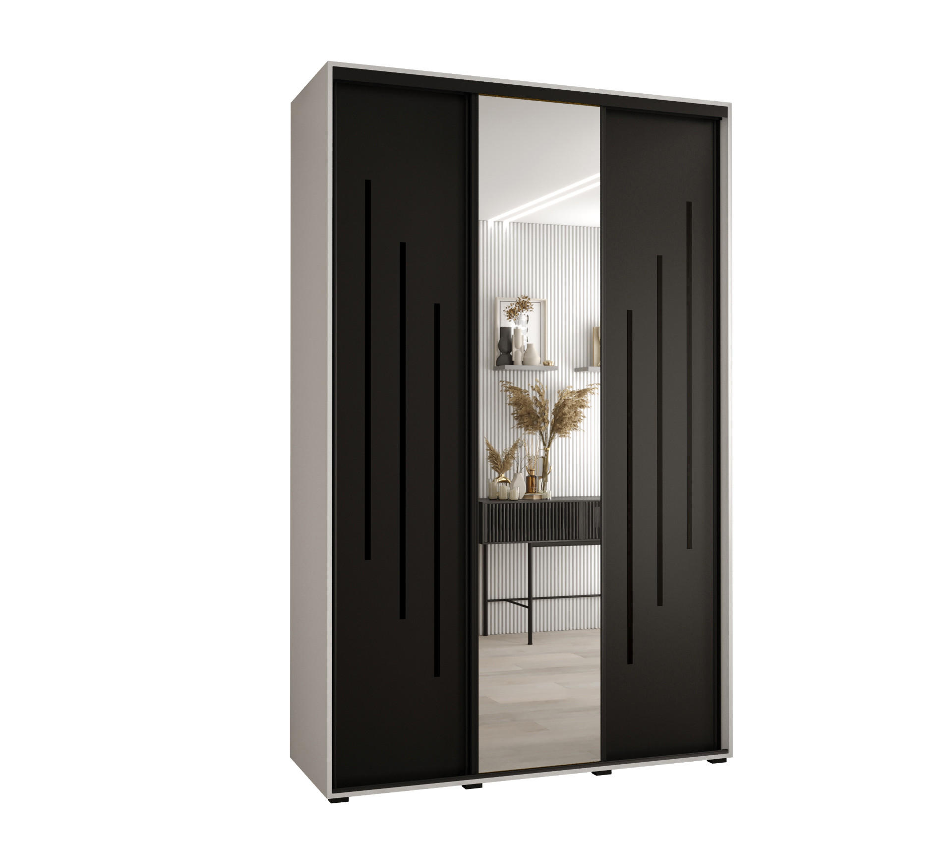 Abiks Möbel Schwebetürenschrank Weiß, Schwarz, Schwarz 150x235x45 cm