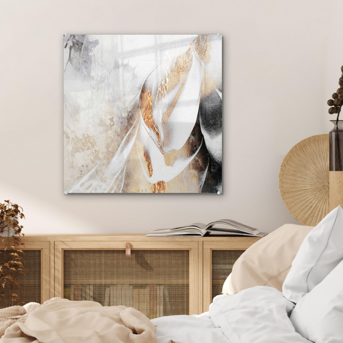 OBRAZ NA AKRYLOVOM SKLE Luxusné - abstraktné - zlaté - biele 50x50 cm - zlatá, sklo (50/50cm) - MuchoWow