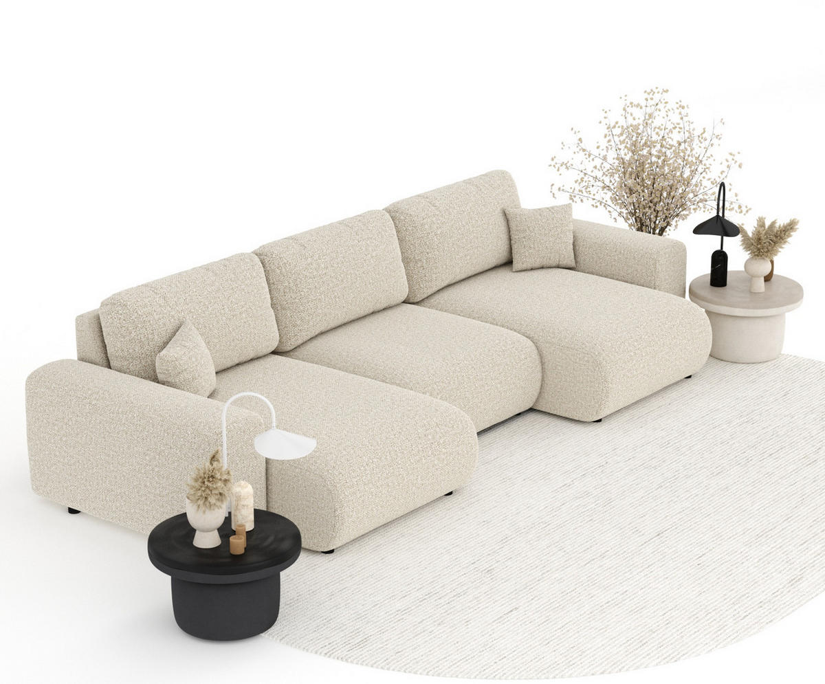 PANORAMASOFA Zanzibar Beige Plüschstoff - Beige/Schwarz, Holz/Holzwerkstoff (325/79/144cm) - Maison de Reve