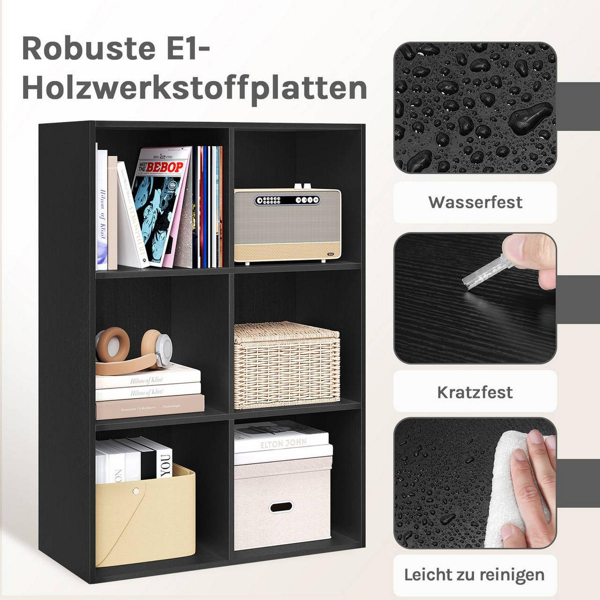 BÜCHERREGAL mit 6 Fächer, Holzwerkstoff, Schwarz - Schwarz, Holzwerkstoff (59.5/89/29cm) - Woltu