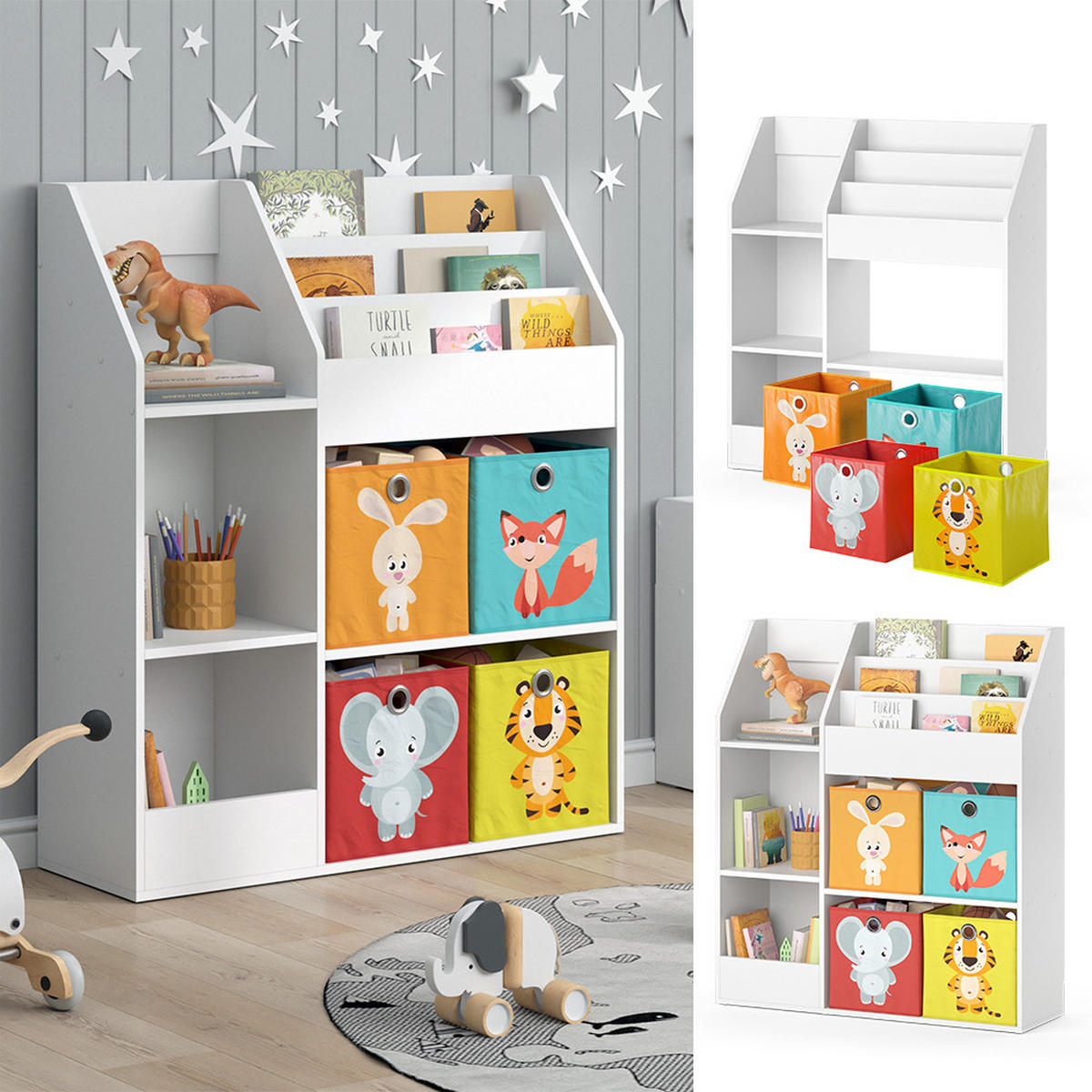 KINDERREGAL Luigi Weiß 100.4 x 114.2 cm mit 4 Faltboxen (bunt) - Weiß, Holzwerkstoff (100.4/114.2/30.9cm) - Vicco