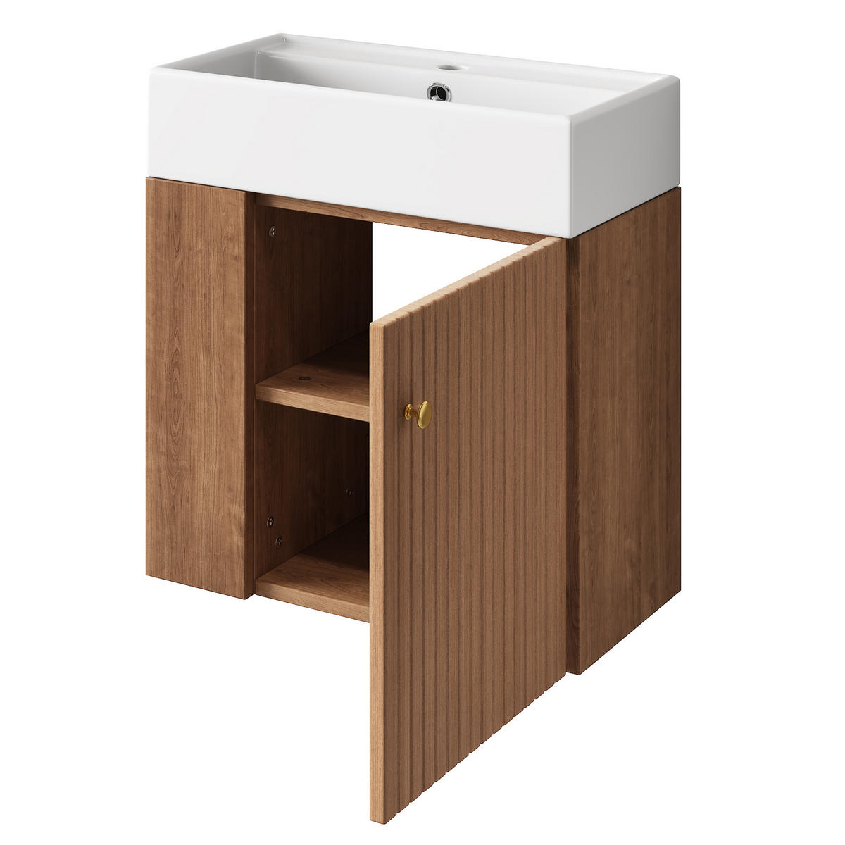 WASCHTISCH mit Unterschrank 55cm Keramikbecken Braun - Braun, Holzwerkstoff (55/66.5/31cm) - Urban Meuble