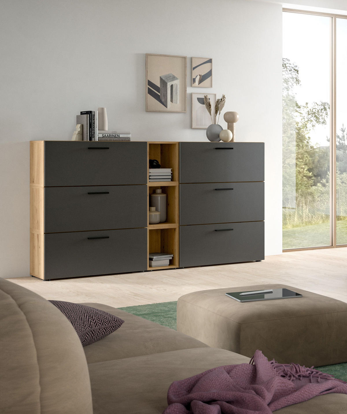 WOHNWAND The One Basalt grau 176/34/99 cm - Braun, Holzwerkstoff (176/99/34cm) - Xonox