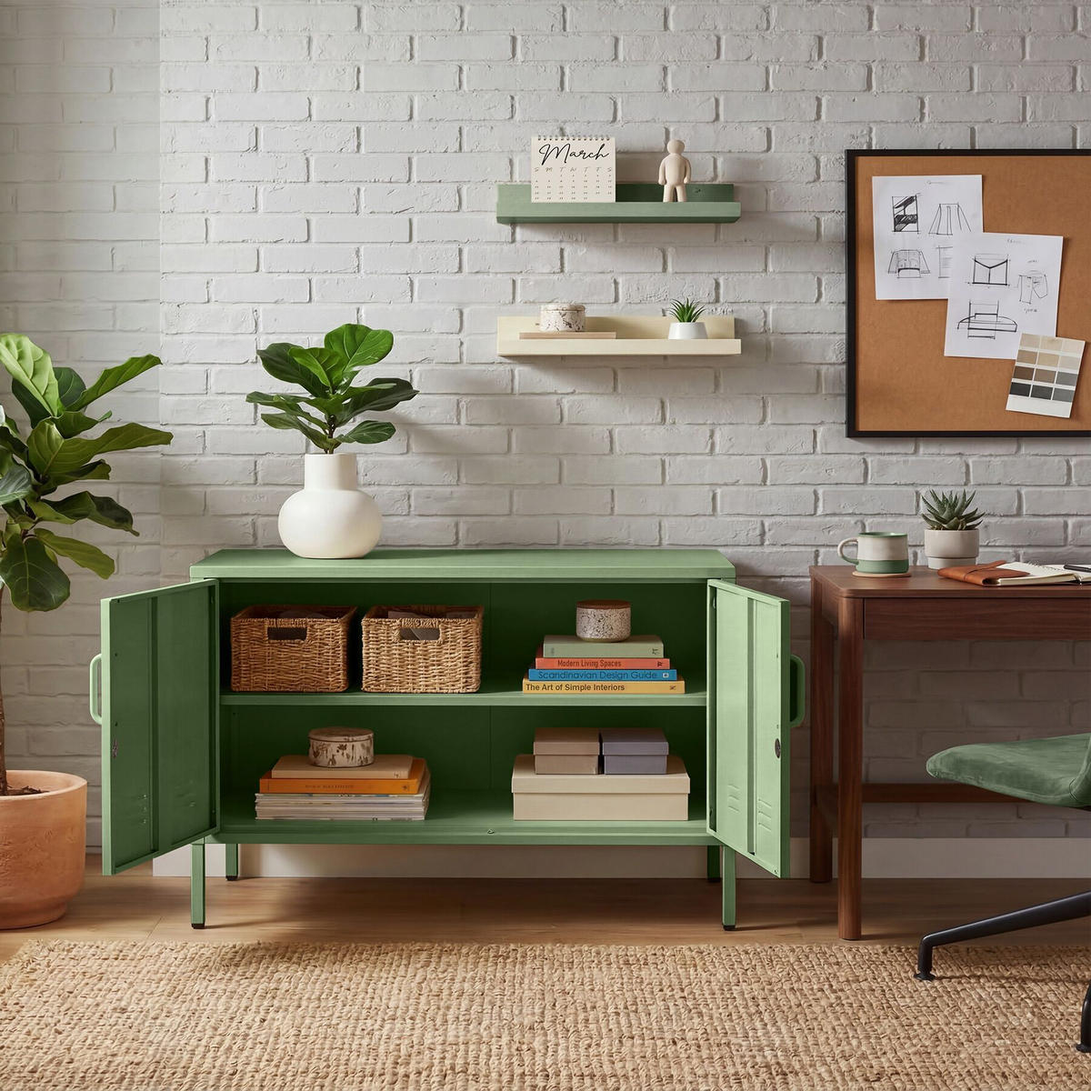 SIDEBOARD Baker, Kippschutz, höhenverstellbare Füße, salbeigrün - Salbeigrün, Metall (100/65/42.5cm) - tectake