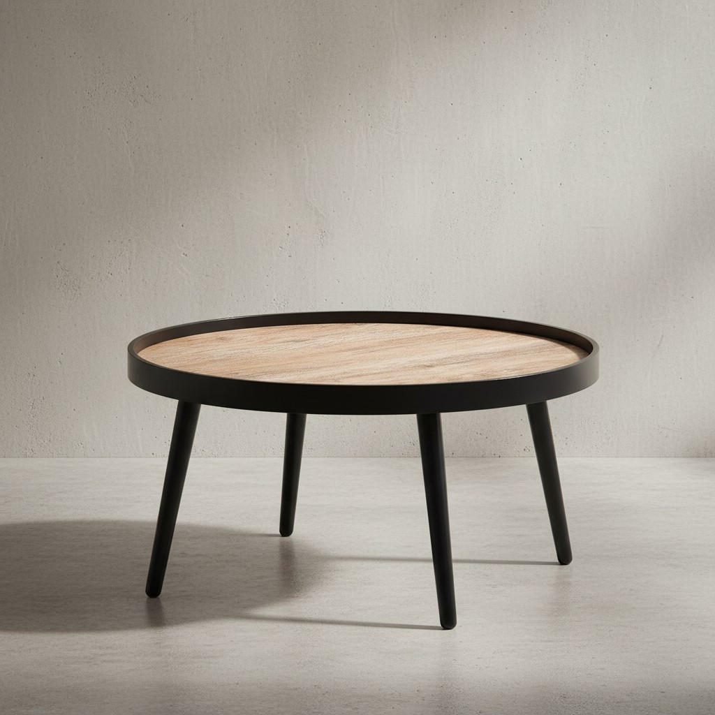 COUCHTISCH in Holzoptik, Rund mit Erhöhtem Rand und Ablagefläche - Schwarz, Holz (76/76/40cm) - KADIMA DESIGN