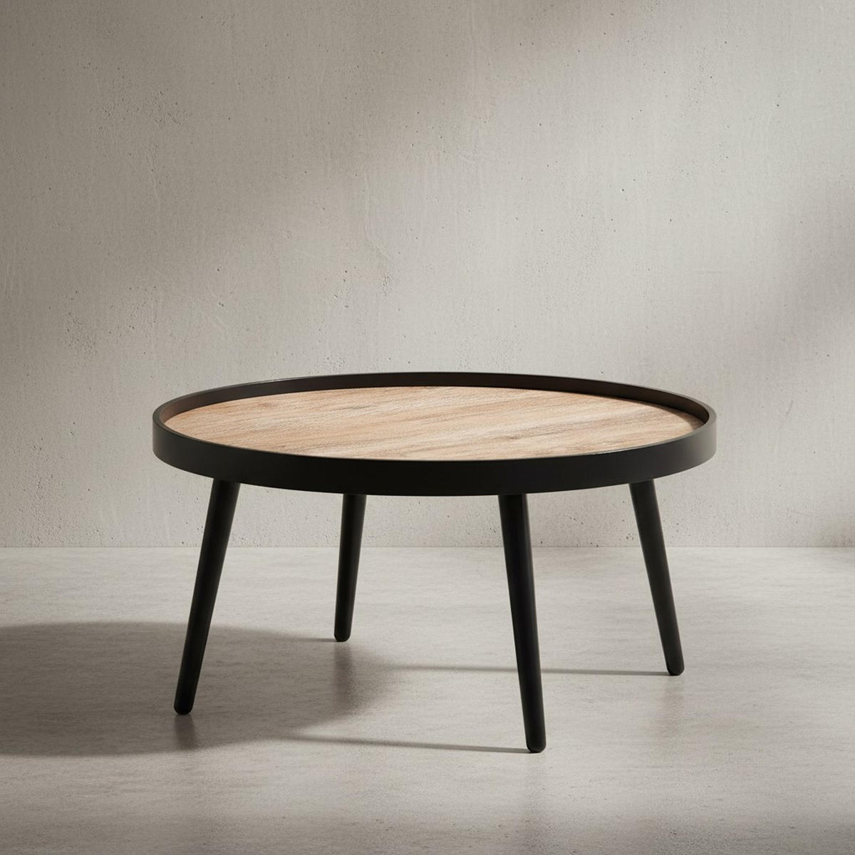 COUCHTISCH in Holzoptik, Rund mit Erhöhtem Rand und Ablagefläche - Schwarz, Holz (76/76/40cm) - KADIMA DESIGN