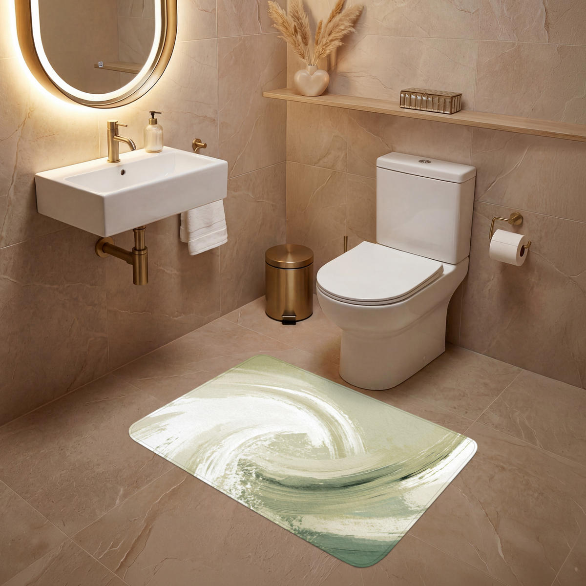 WC PŘEDLOŽKA Abstraktní - Tahy štětcem - Vlny - Zelená 90x60 cm - mátově zelená, textil/plast (90/1cm) - OnlyWow
