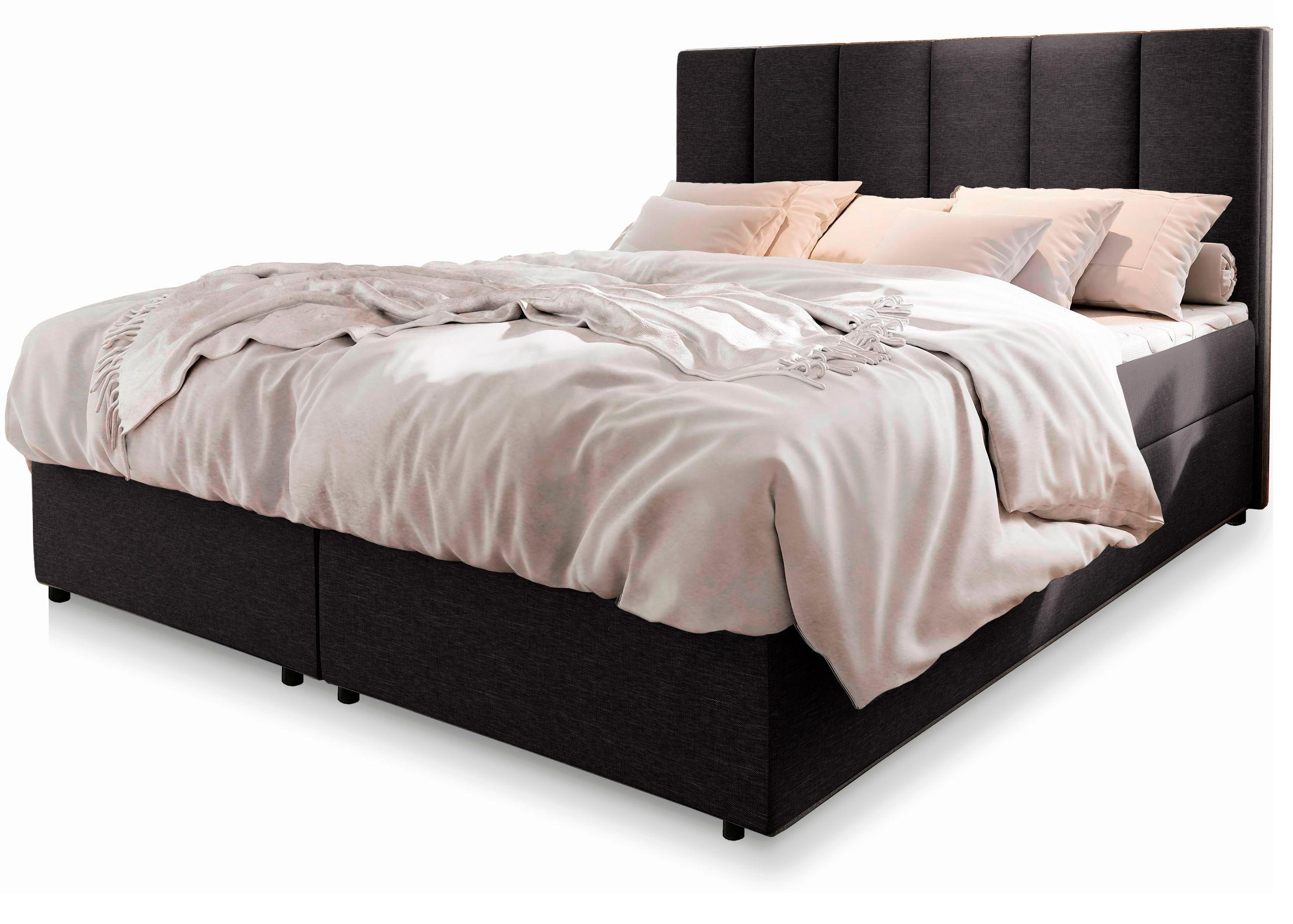 BOXBETT MERIL 140x200 cm mit Matratze und Topper - Schwarz - Anthrazit, Holz (140/200cm) - MASSENO