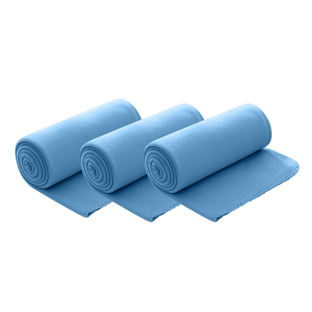 FLEECEDECKE 3er Set blau 130/160 cm Kettelrand Anti-Pilling - Blau, Textil (130/160cm) - wometo
