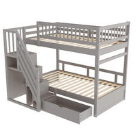 ETAGENBETT aus Kiefernholz 90x200 cm Grau mit Stauraumtreppe, Schubladen und Lattenrosten - Grau, Holz (90/200cm) - IVMEU